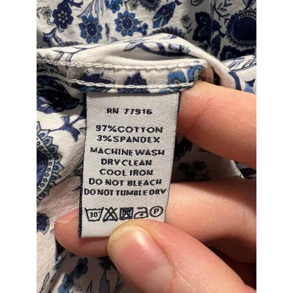 Duchamp London Shirt Mens XXL Button Up Down Flip Cuff Blue White Paisley - Picture 6 of 6